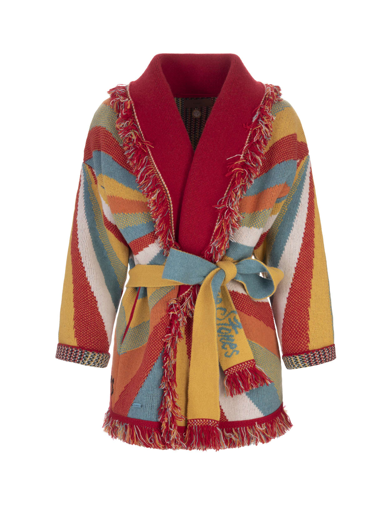 Alanui Red Icon Cardigan With Multicoloured Jacquard Pattern