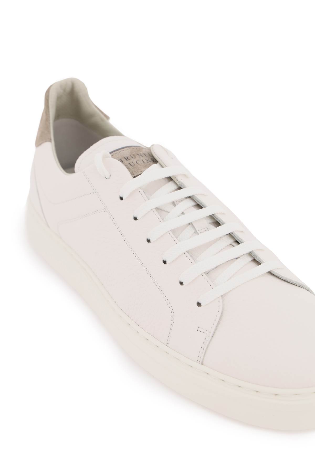 Shop Brunello Cucinelli Grained Leather Sneakers In White