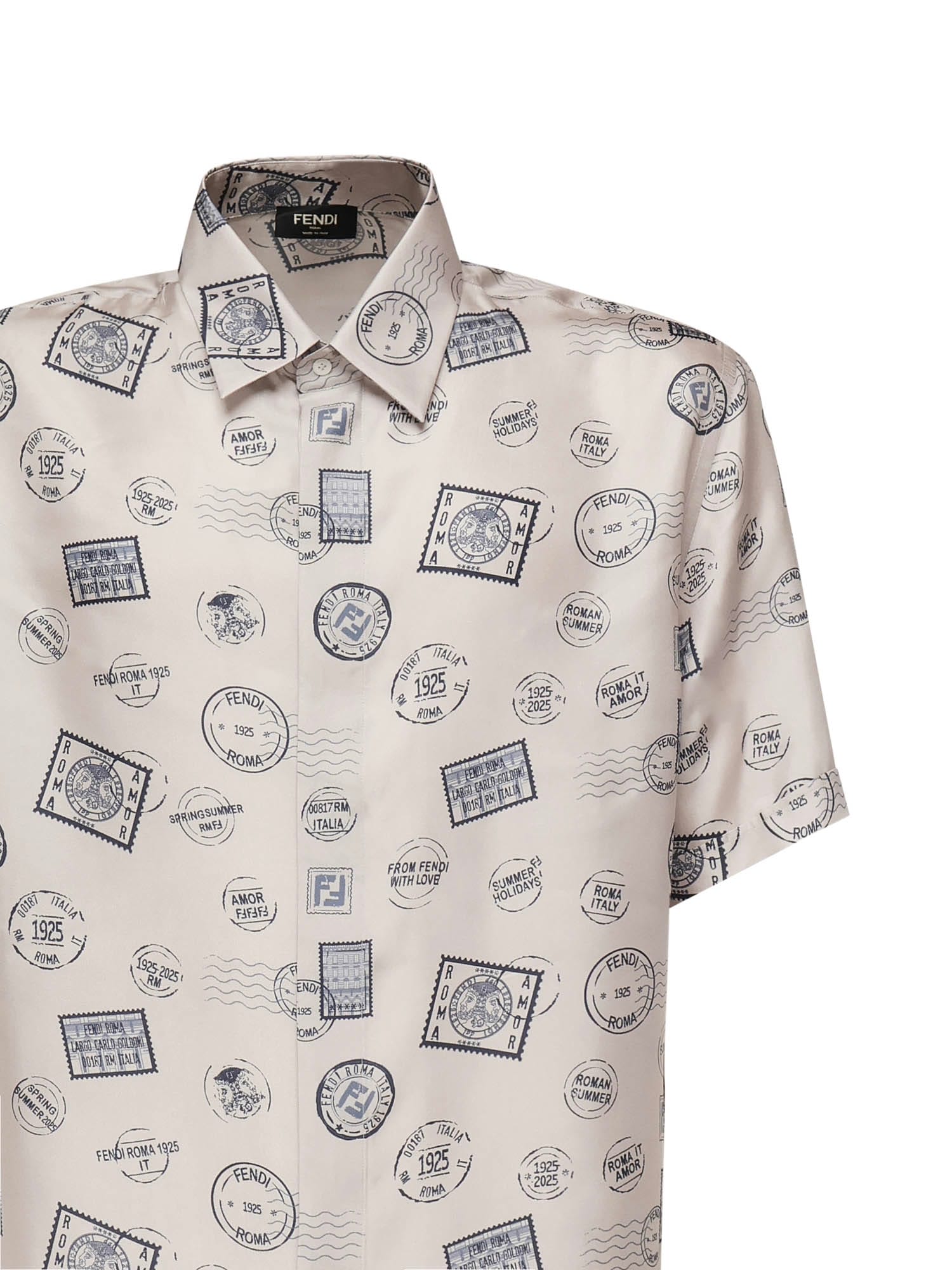Fendi Postage Stamp-print Silk Shirt In White