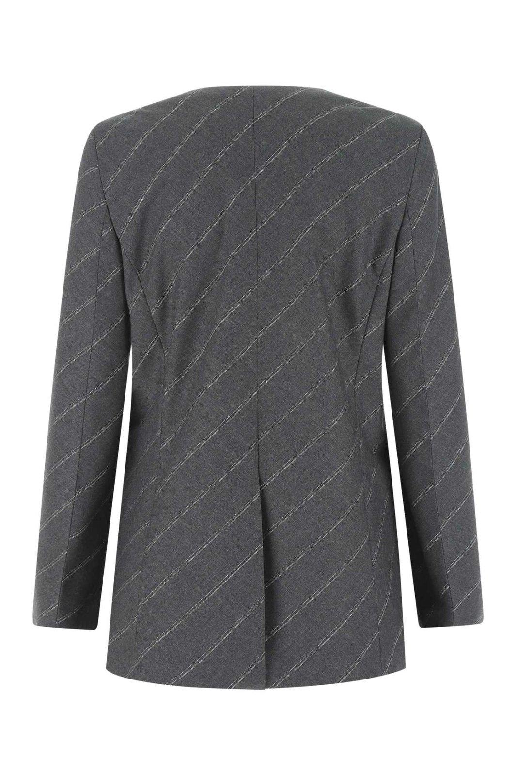 Shop Stella Mccartney Logo-printed Striped Blazer In Grey