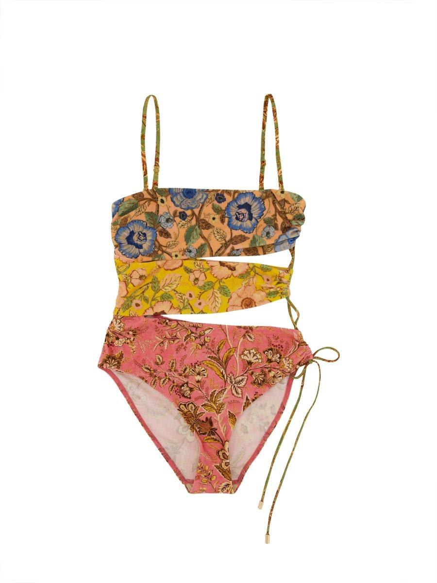 Shop Zimmermann Floral Printed Cut-out One-piece Swimsuit In Multicolor