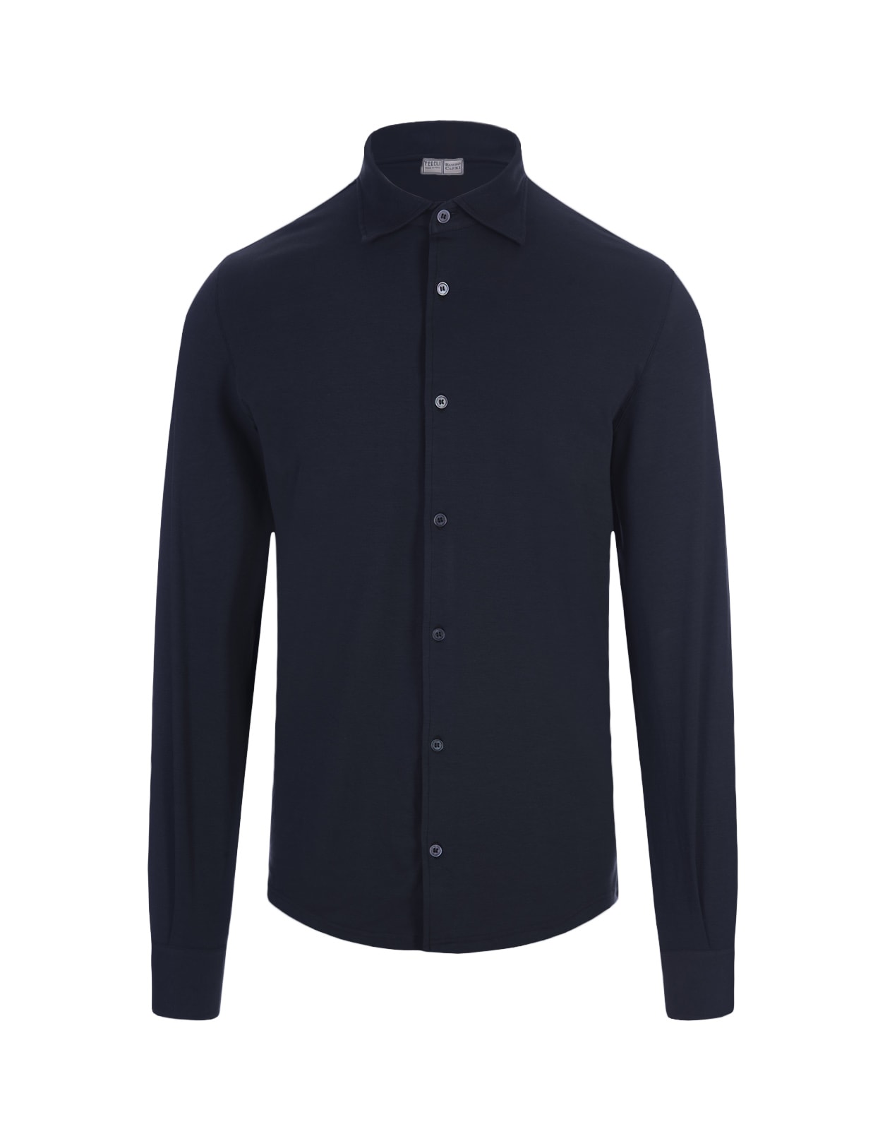 Shop Fedeli Navy Blue Stretch Cotton Shirt