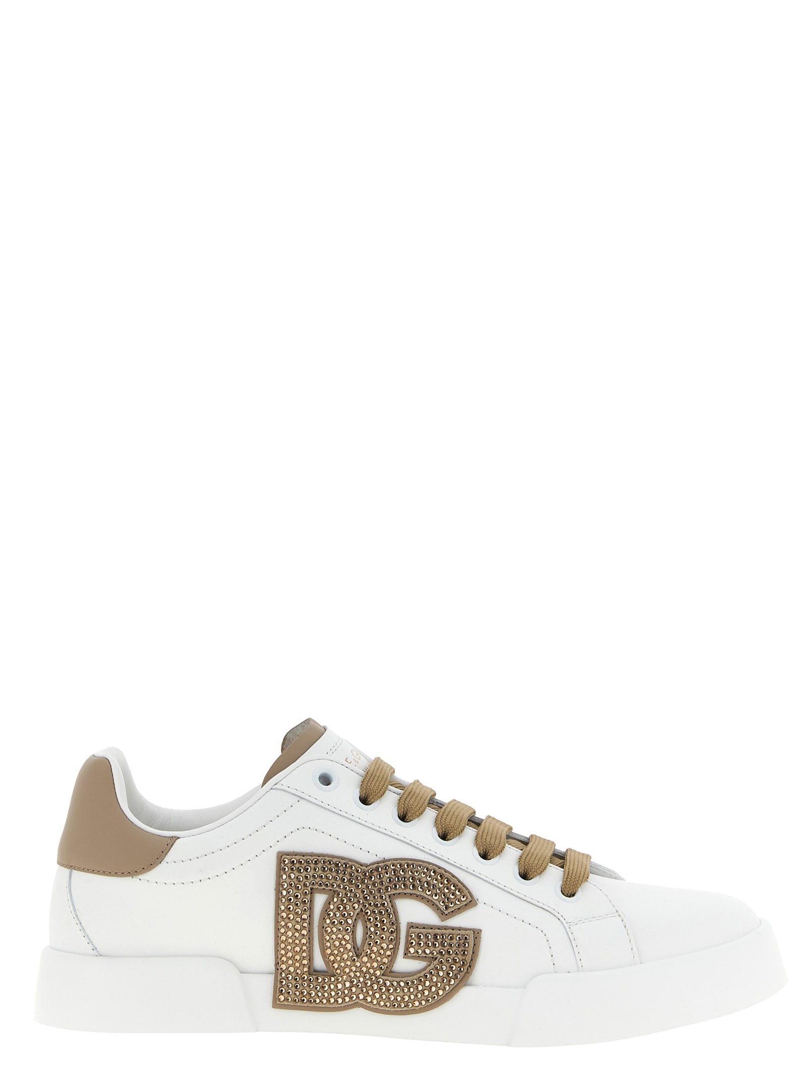 Dolce & Gabbana Black And Beige Low Top Sneakers With Logo Patch On The Side And Logo Lettering On The Tongue In Lea In Multi