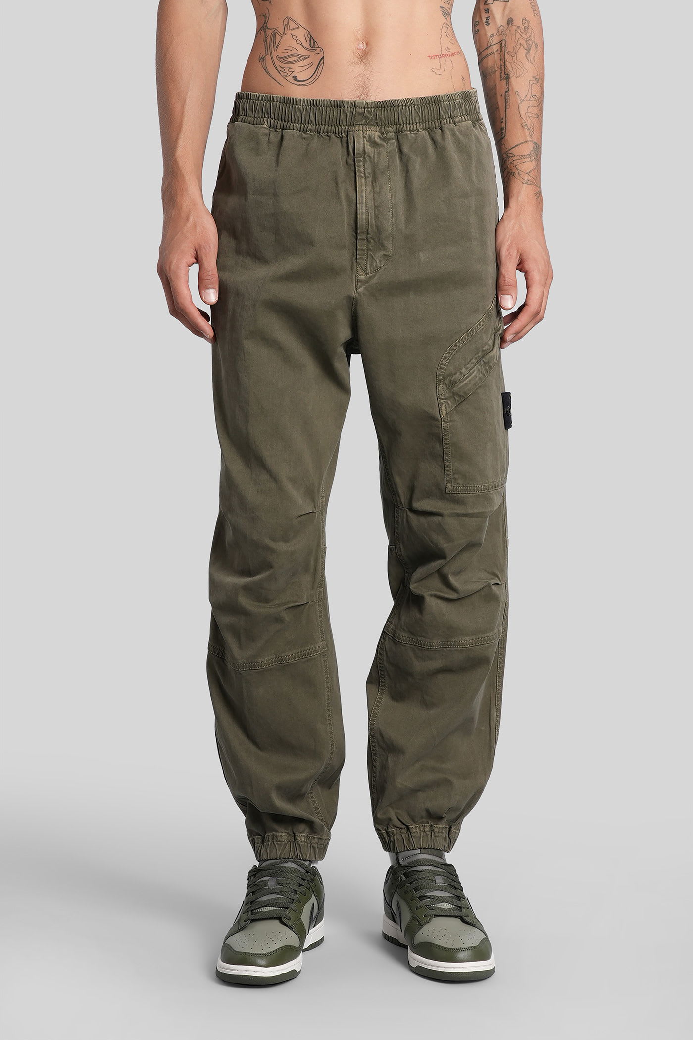 Stone Island Pants In Green Cotton In White
