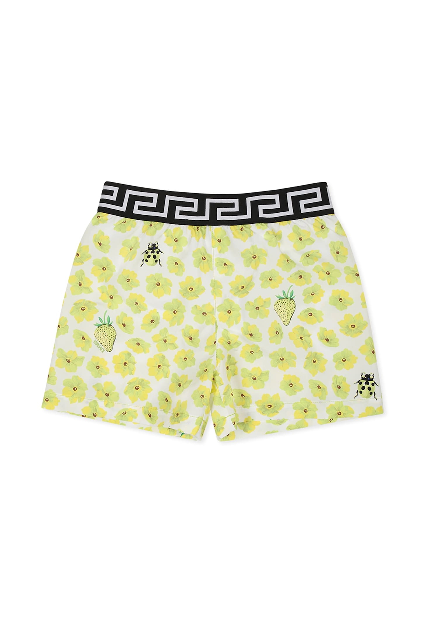 Versace Yellow Swim Shorts For Boy With Floral Print In Yellow