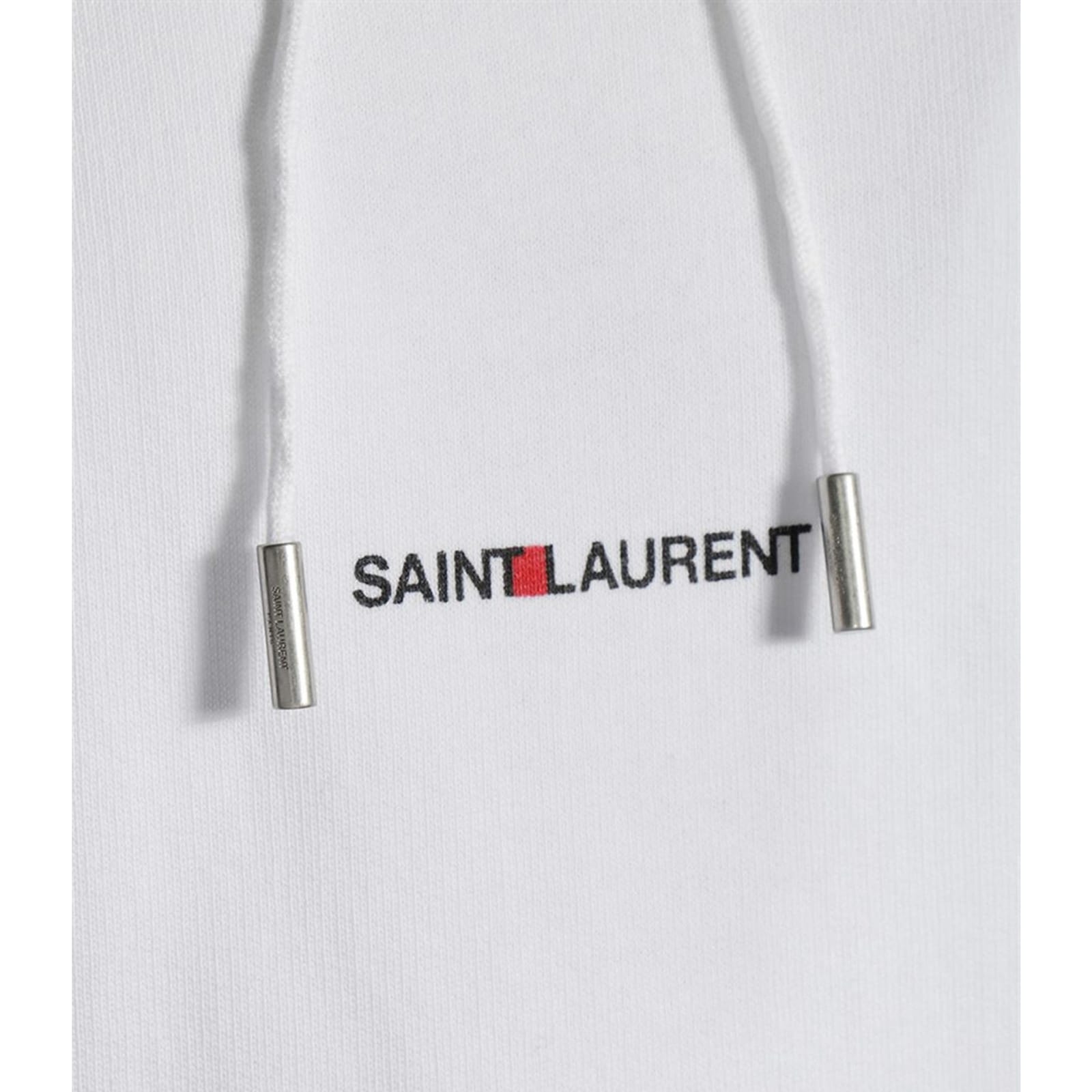 Saint Laurent Signature Logo Cropped Hooded Sweatshirt In White