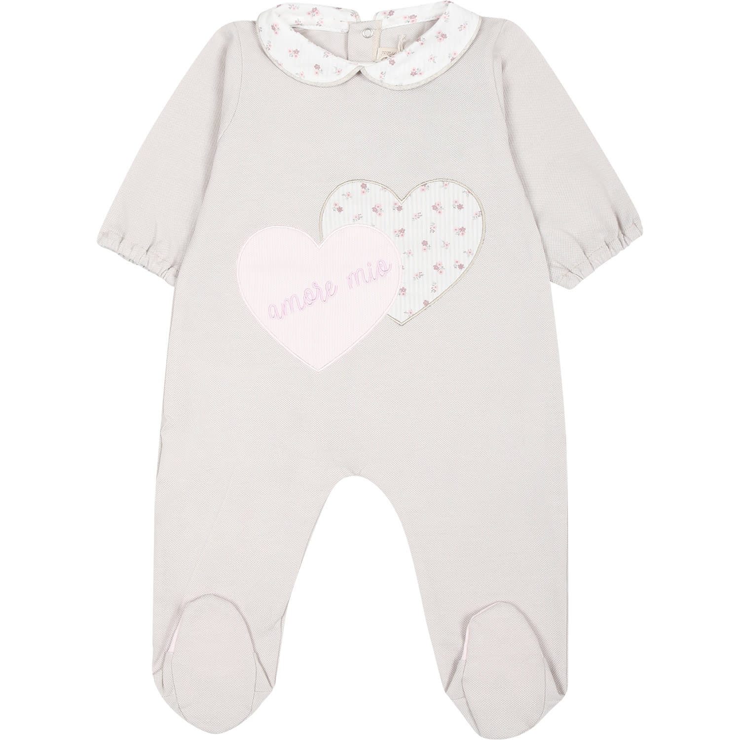 Shop La Stupenderia Beige Babygrow For Baby Girl With Hearts And Writing