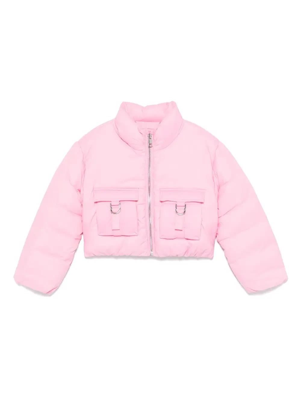 Shop Miss Blumarine Pink Puffer Jacket With Back Logo