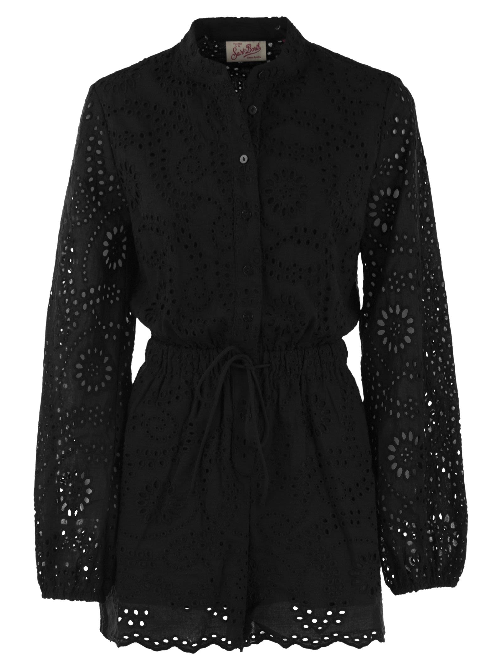 Shop Mc2 Saint Barth Womens Short Cotton Lace Sangallo Sleepsuit In Black