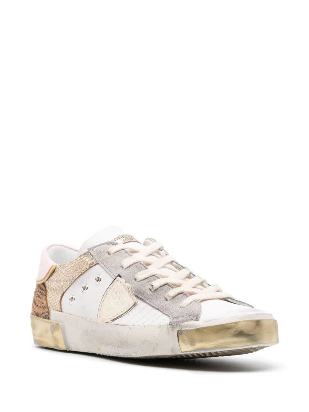Shop Philippe Model Prsx Low Sneakers - White, Animalier And Gold In Multicolour