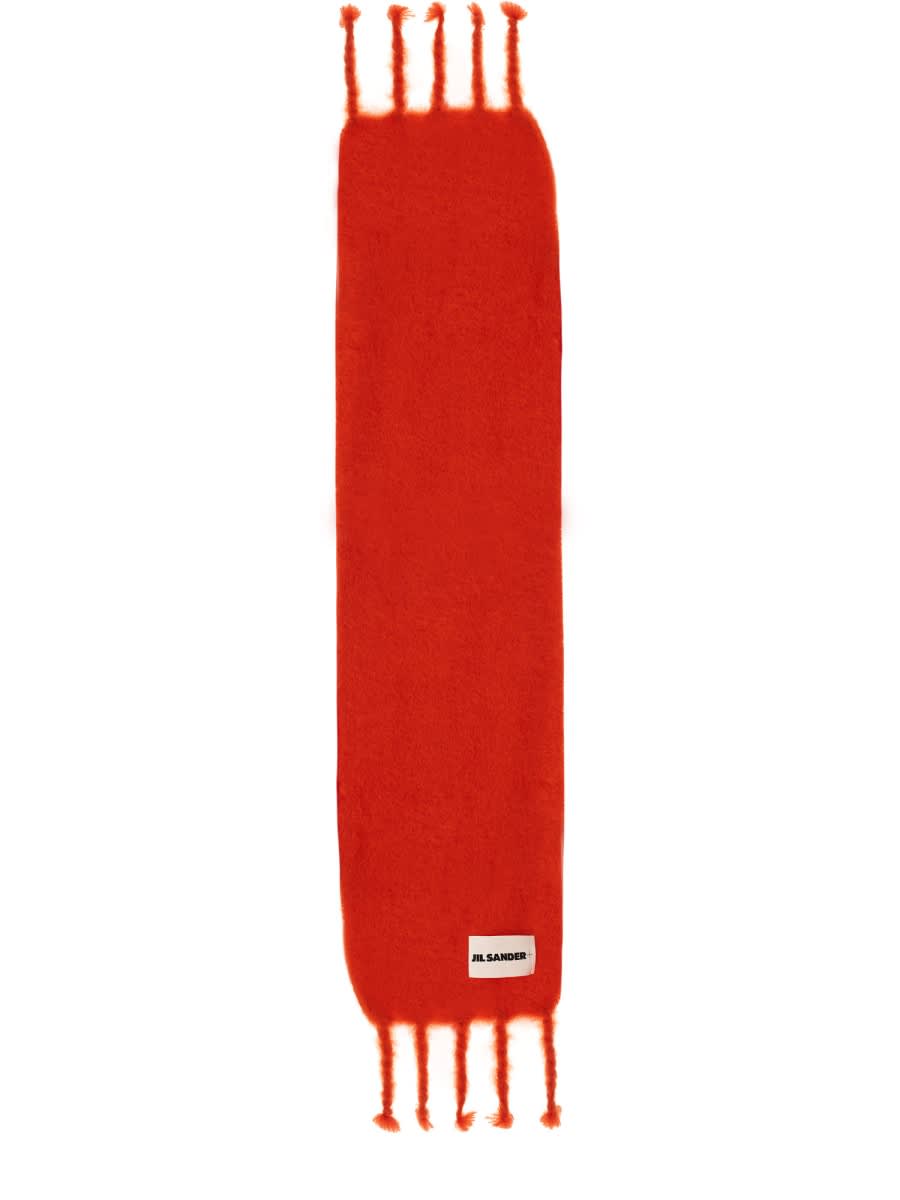 Jil Sander Logo Scarf Featuring Fringed Ends In Red
