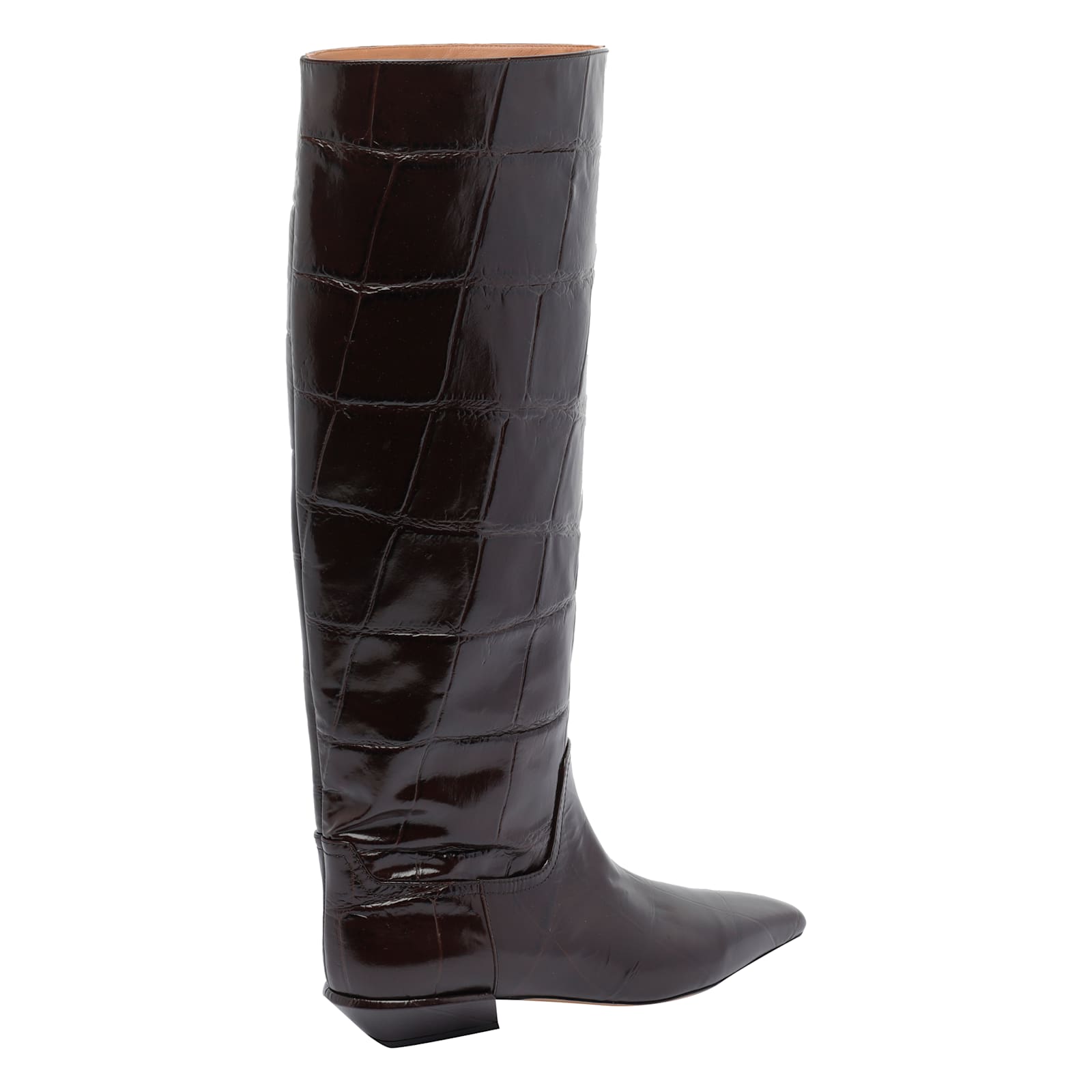Paris Texas Boots In Ebony Croco-embossed Leather In Burgundy
