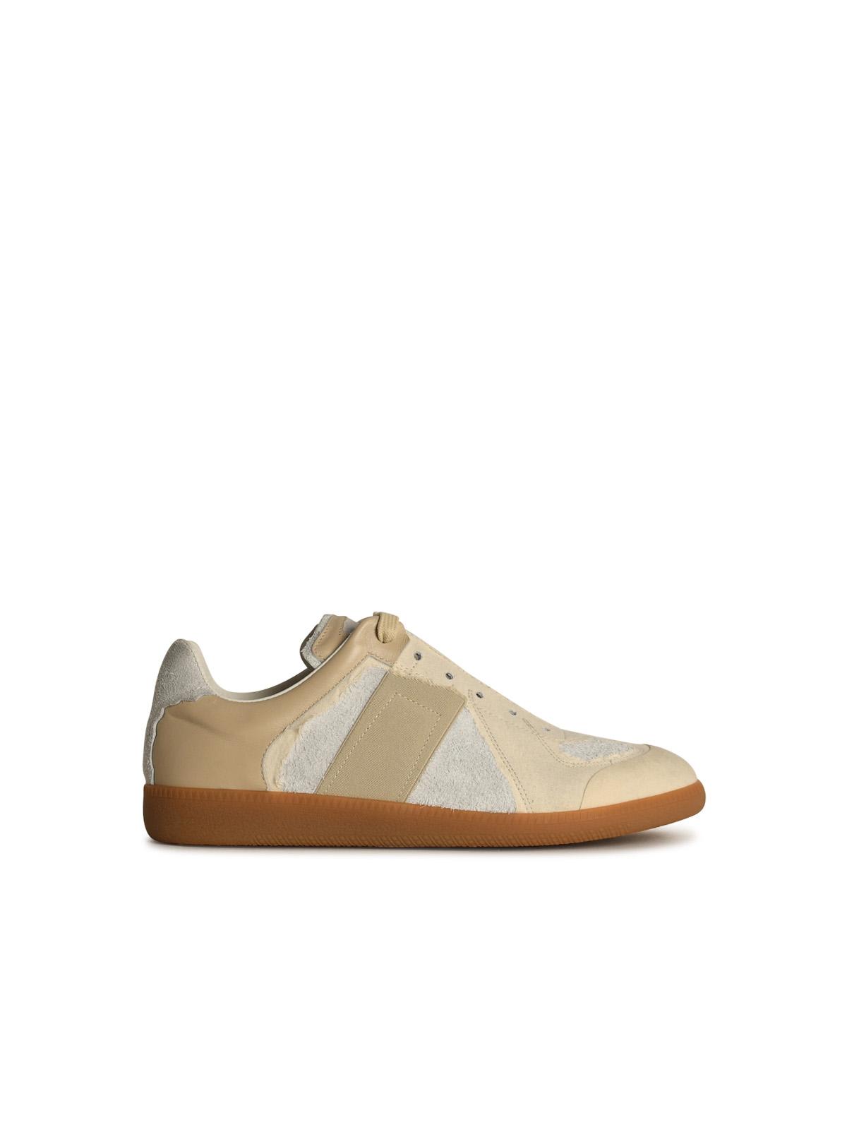 Shop Maison Margiela Replica Cream Suede Sneakers