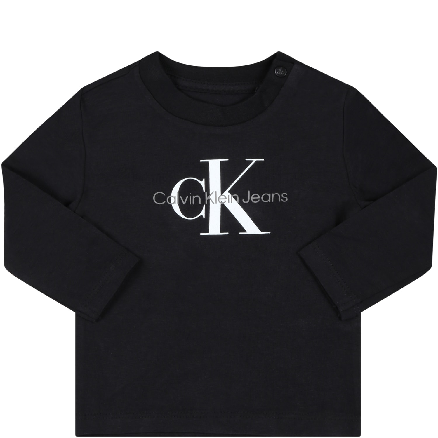 Calvin Klein Logo-print Long-sleeved T-shirt In Black