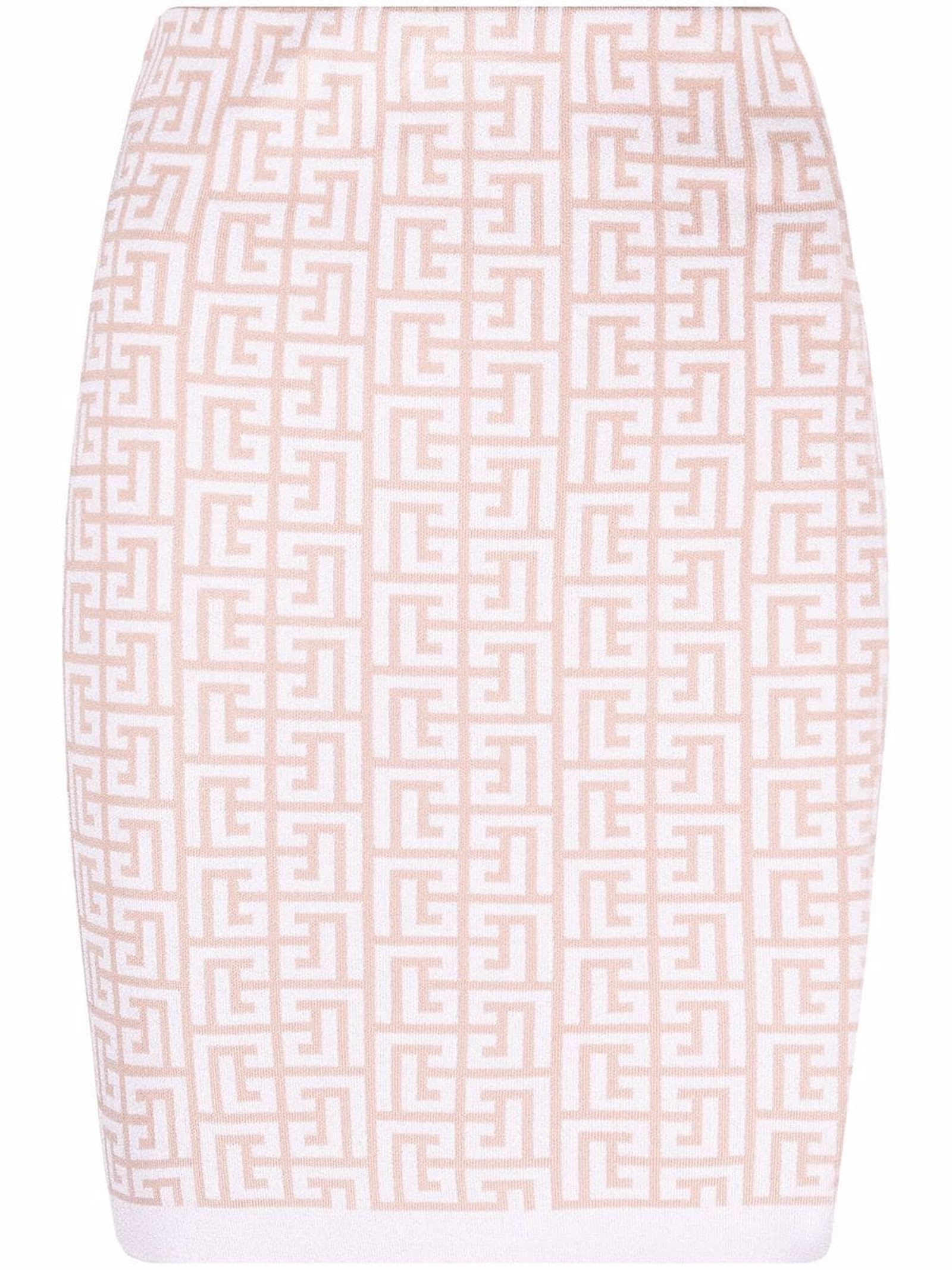 Balmain Nude And White Sparkly Knit Skirt