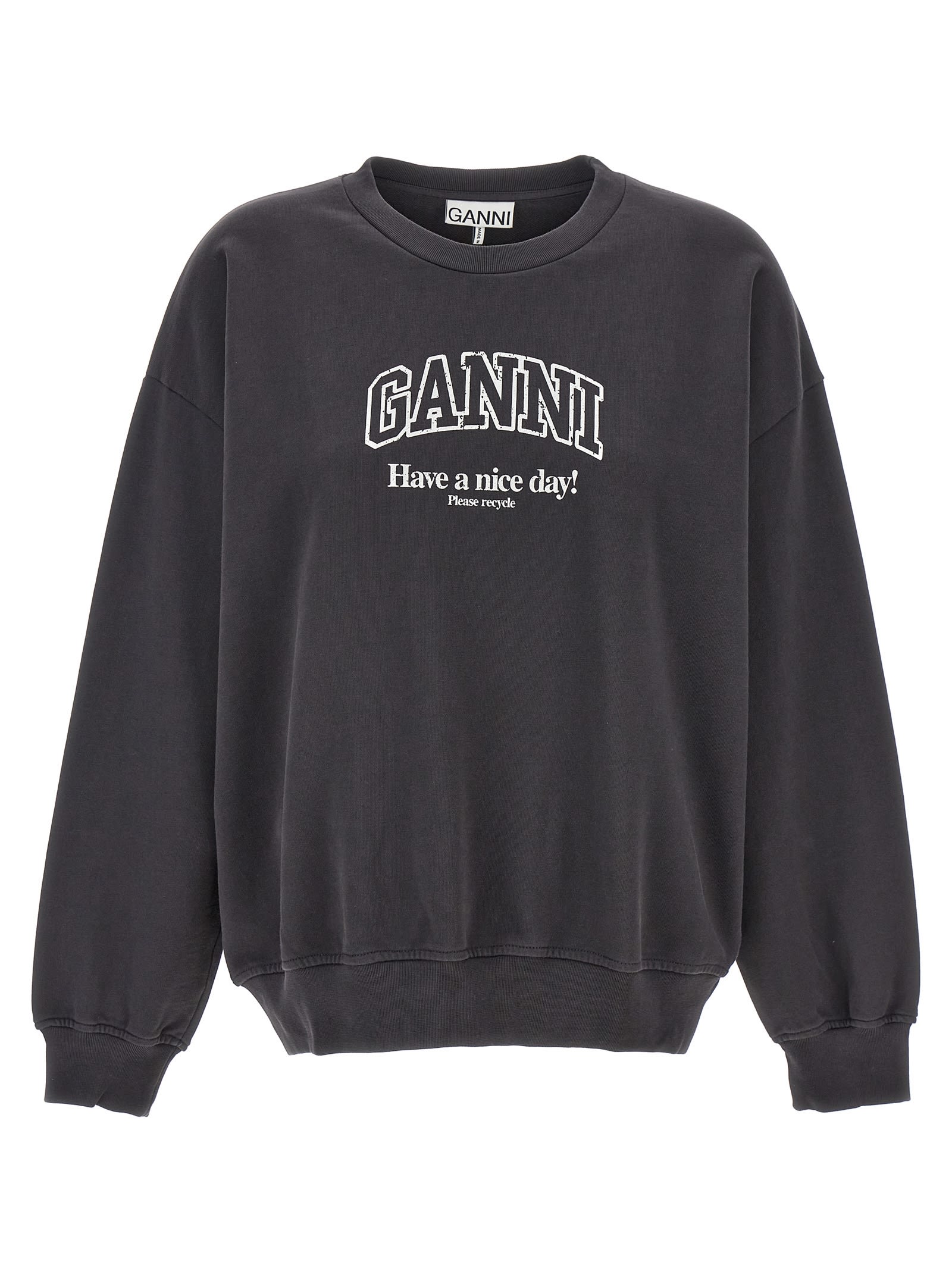 Shop Ganni Printed Sweatshirt In Gray