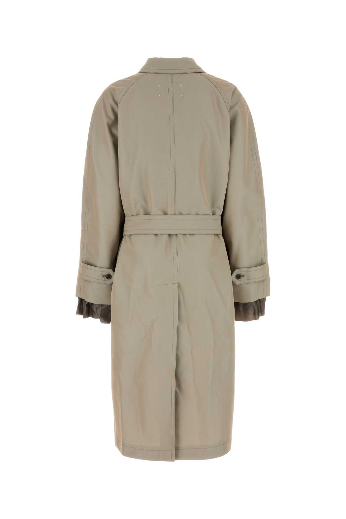 Shop Maison Margiela Charcoal Cotton Blend Trench Coat In Stone