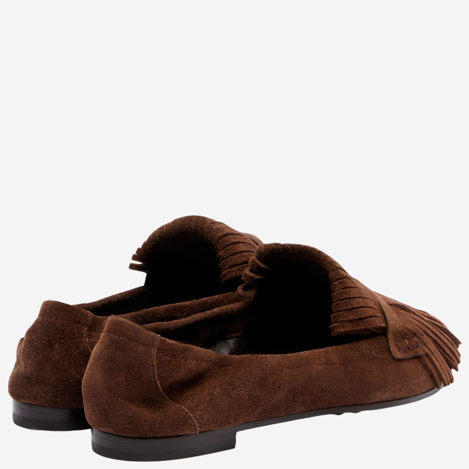 Tory Burch Suede Ballerina Loafers With Decorative Fringes In Brown