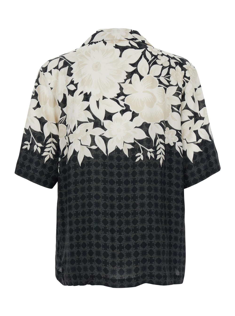 Amiri Garden Black Bowling Shirt With Cuban Collar And All-over Floral Print In Tech Fabric Man In Black