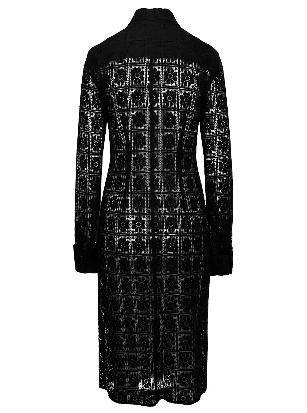 Shop Sportmax Black Long Chemisier Dress With Classic Collar In Lace Woman