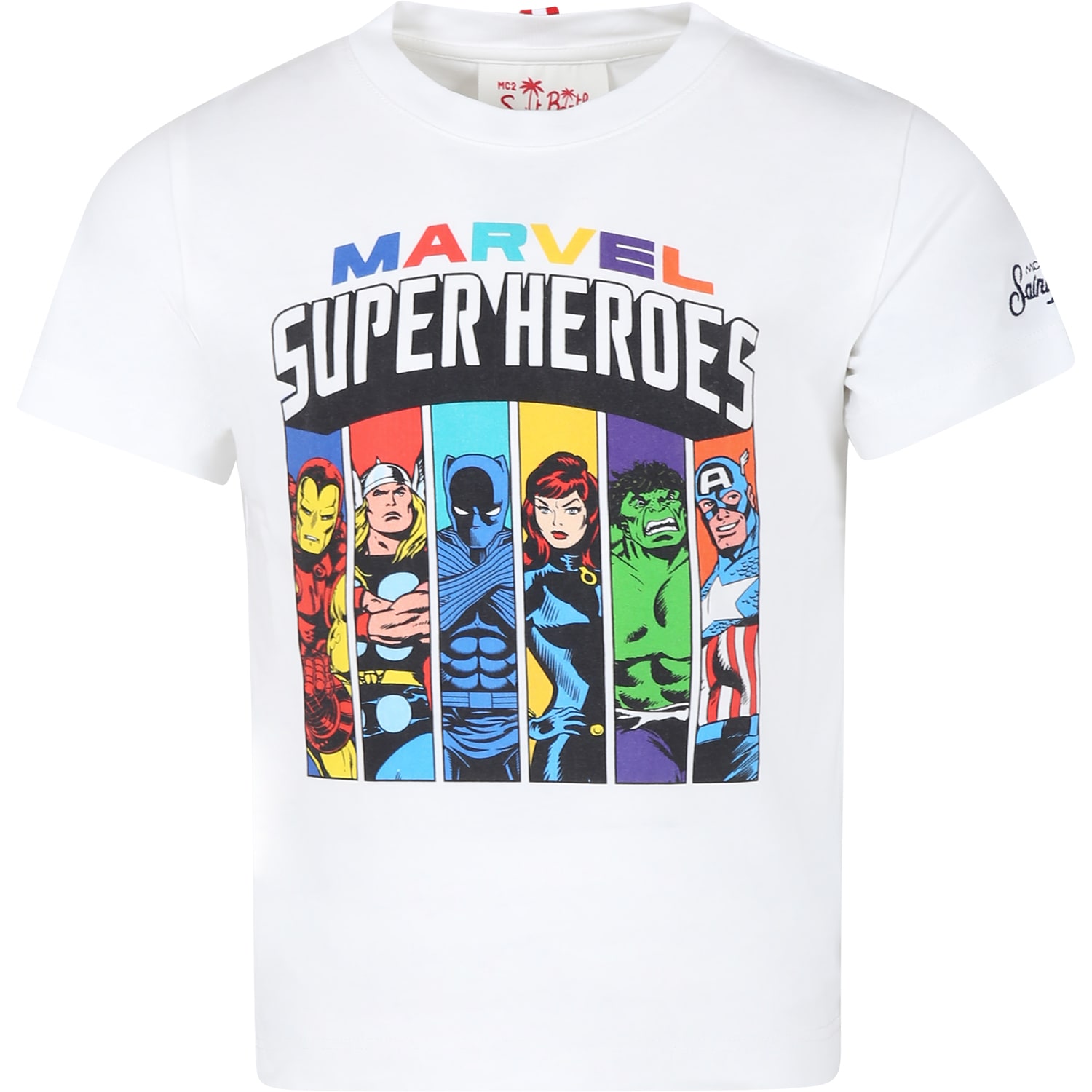 Shop Mc2 Saint Barth White T-shirt For Boy With Superheroes Print