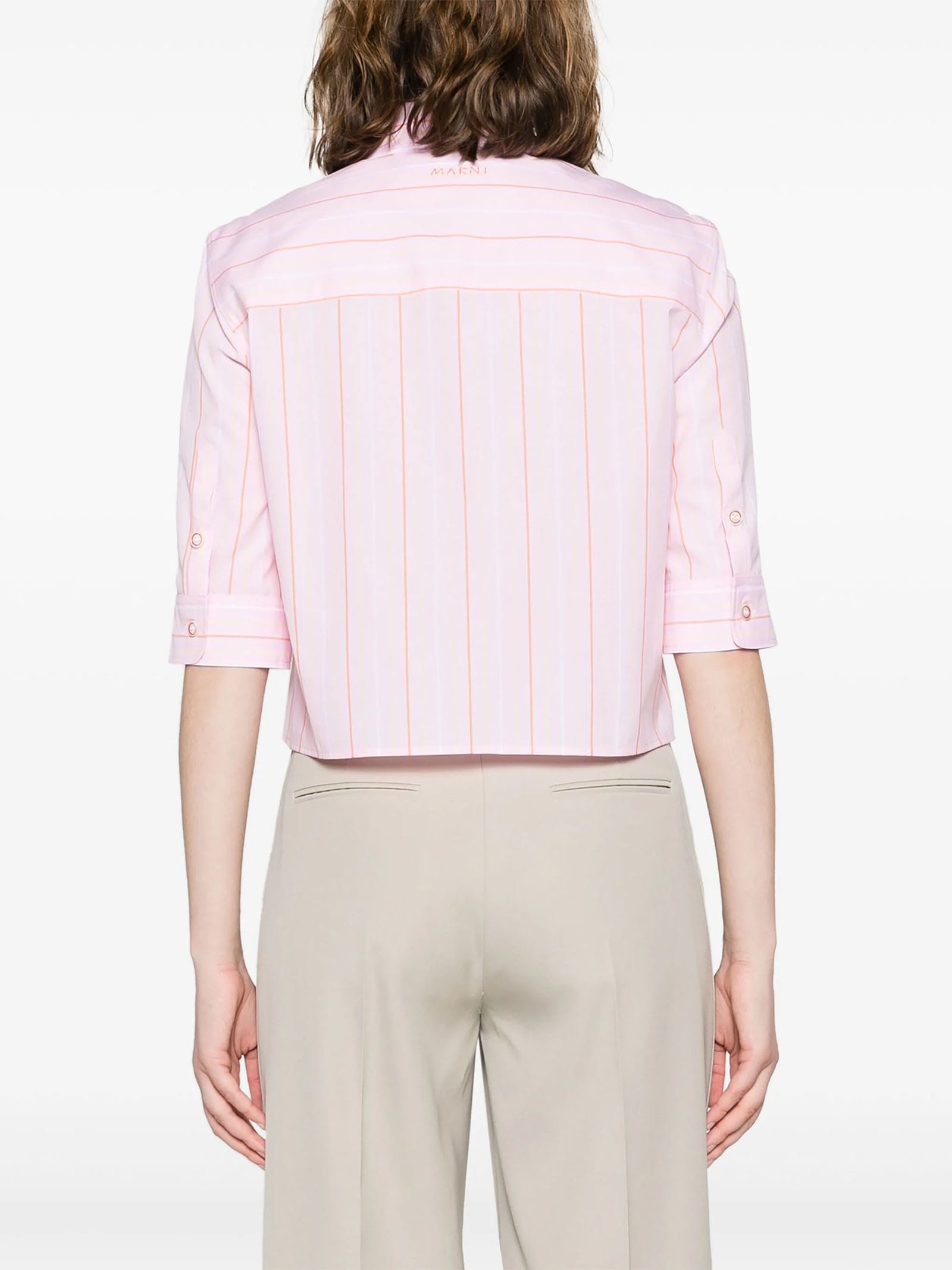 Shop Marni Vertical Stripe-print Cotton Shirt In Pink