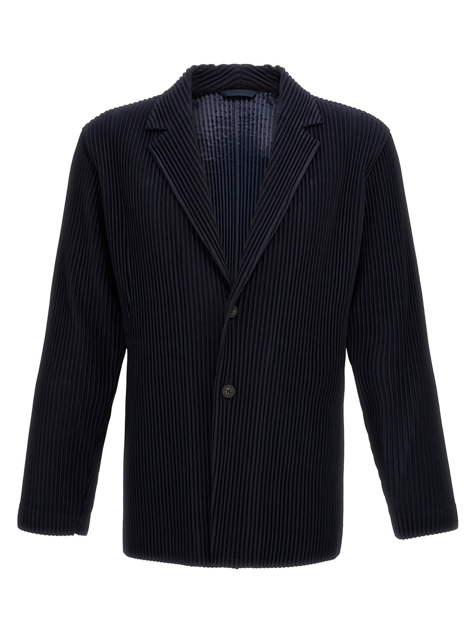 Issey Miyake Pleated Fabric Single-breasted Blazer In Blue