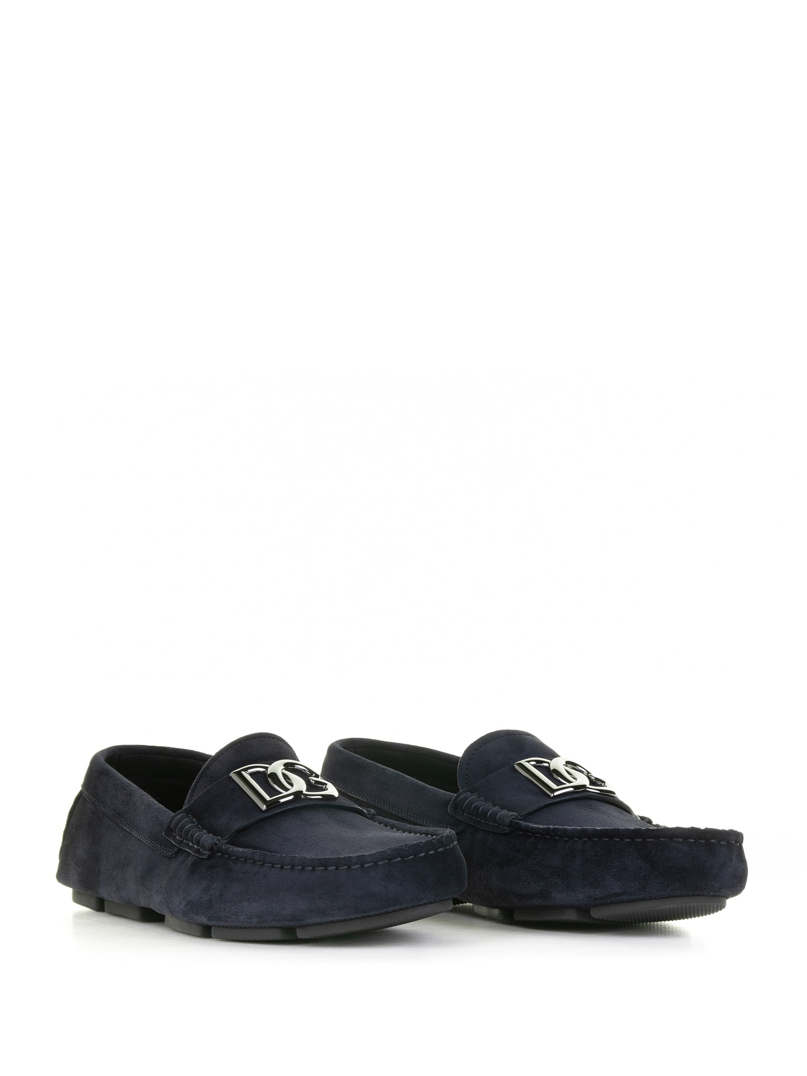 Shop Dolce & Gabbana Driver Moccasin In Blue Suede With Logo In Tono Blu