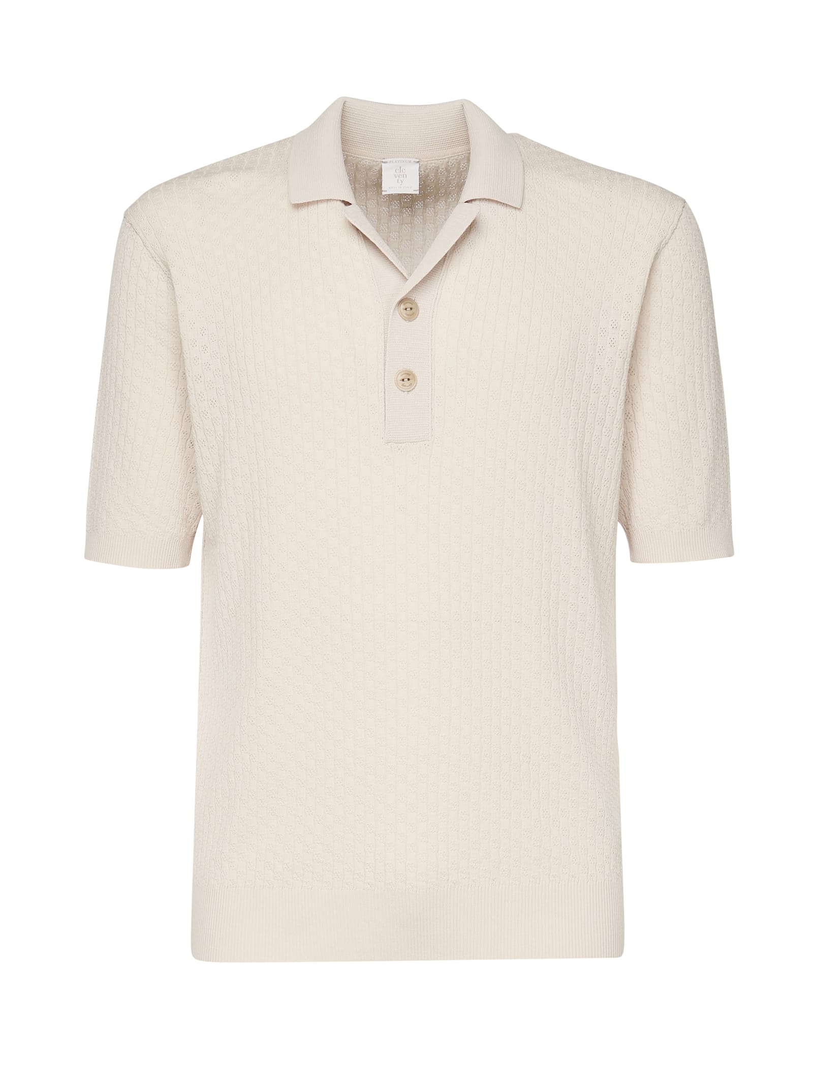 Eleventy Textured Cotton Polo With Ribbed Collar In Sand