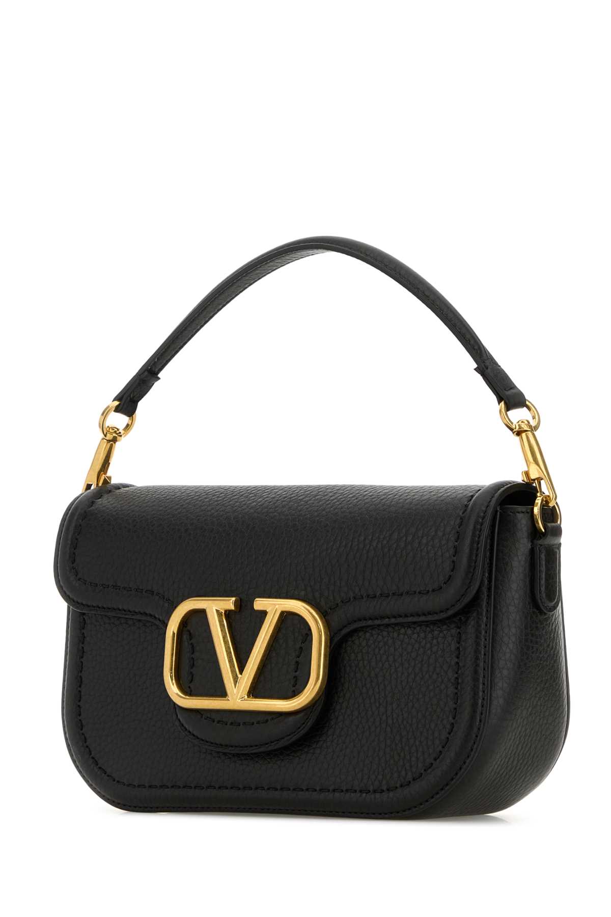 Valentino Garavani Midnight Blue Leather Alltime Shoulder Bag In Black