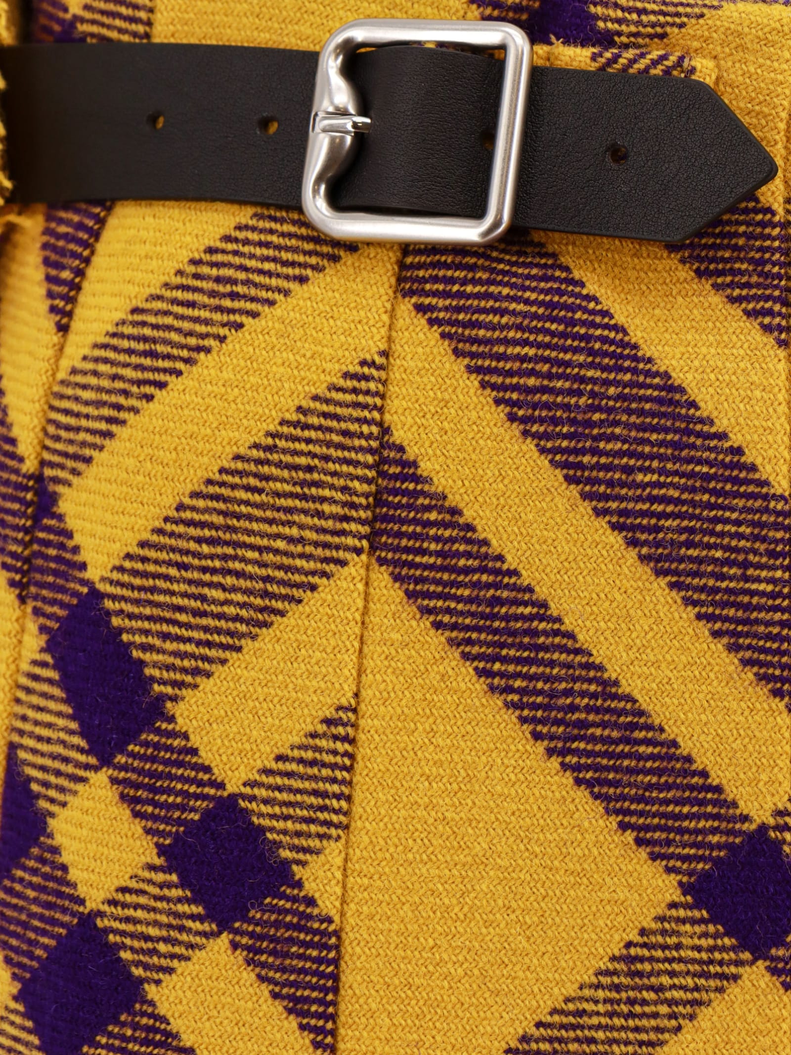 Burberry Check Fringed-edge Kilt Wrap Skirt In Yellow