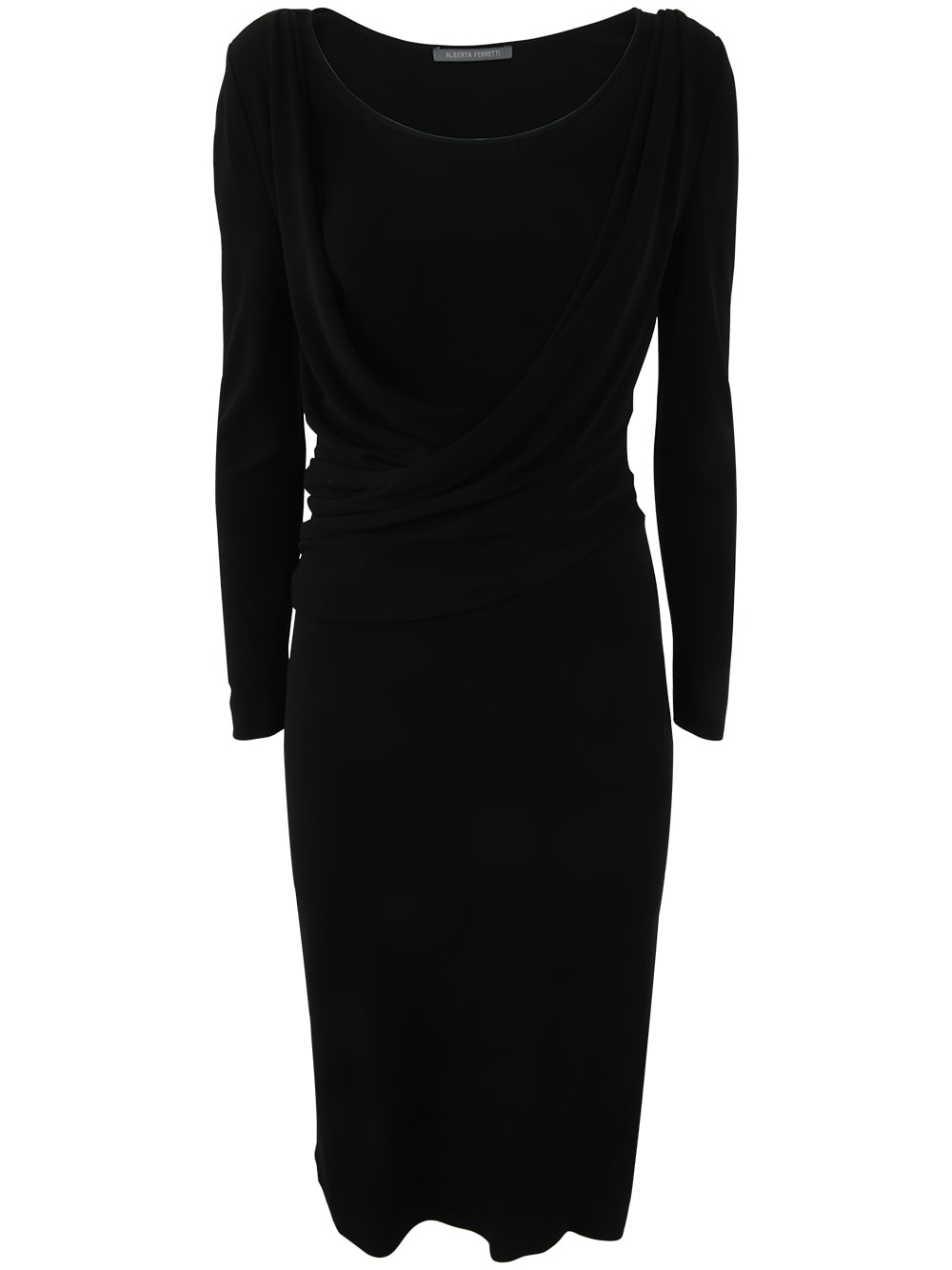Shop Alberta Ferretti Long Sleeves V Neck Midi Dress In Black