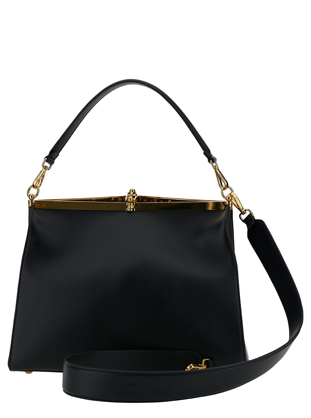 Shop Etro Large Vela Black Shoulder Bag With Logo And Pegasus Charm In Leather Woman