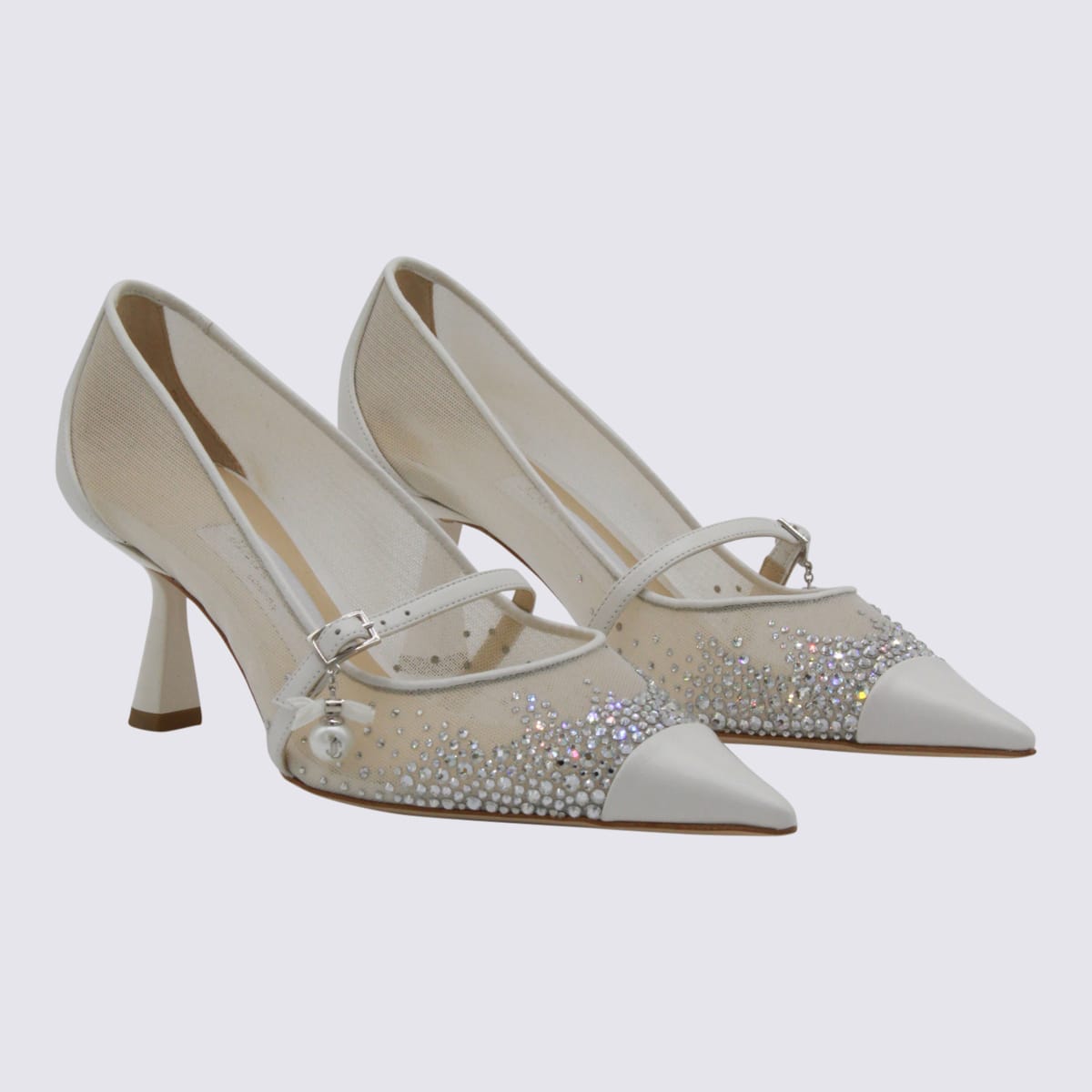 Jimmy Choo White And Crystal Aren Pumps In White