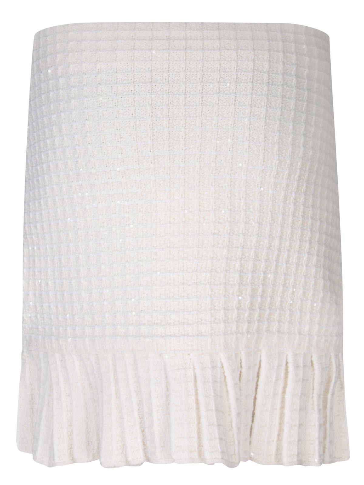 Shop Self-portrait Textured Knitted Pleated Hem Mini Skirt In Cream