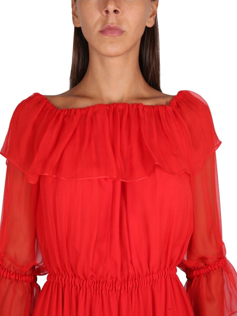 Gucci Off-shoulder Silk-chiffon Dress In Red