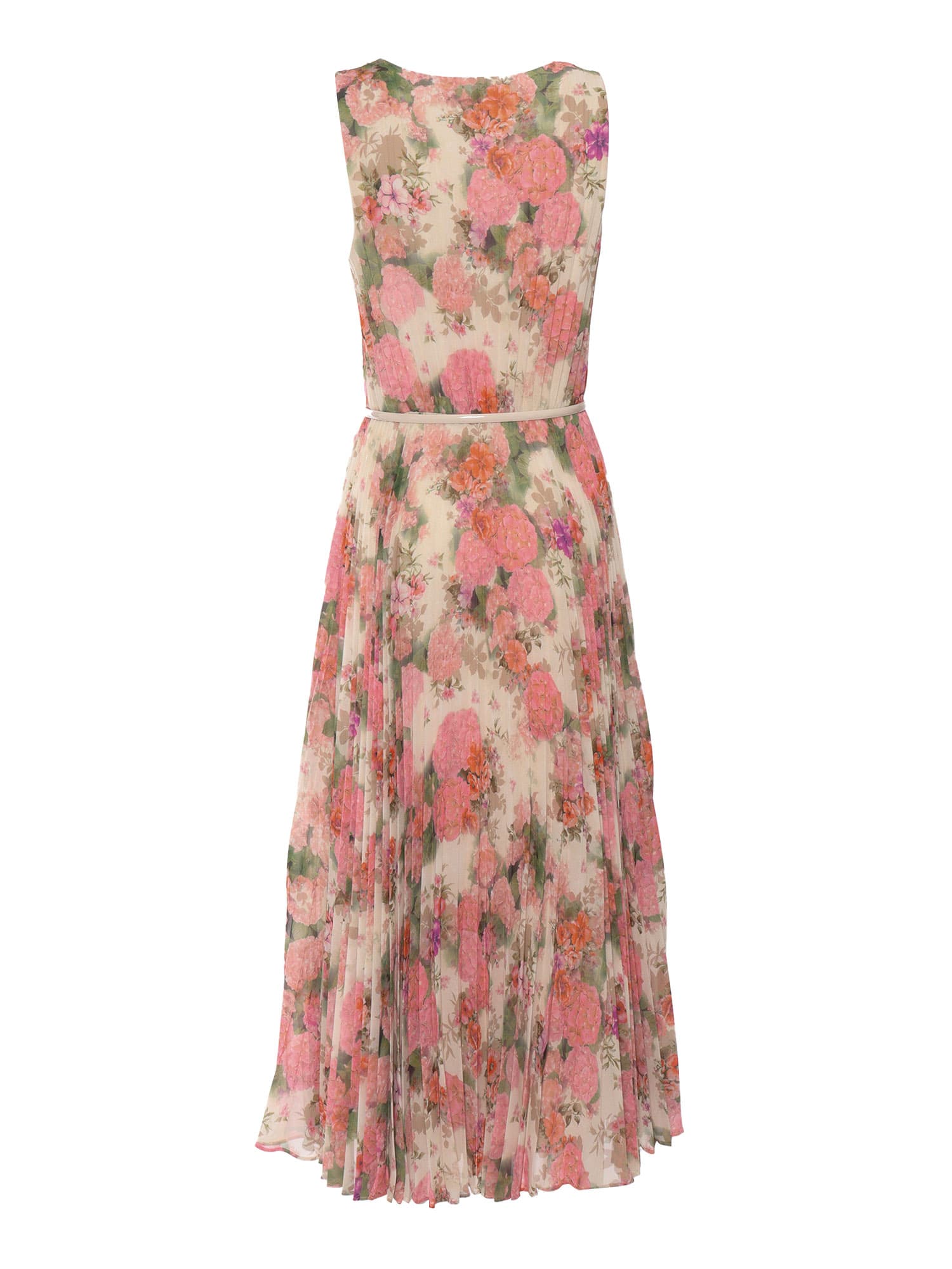 Max Mara Floral Midi Dress With V-neckline And Pleated Skirt In Multi