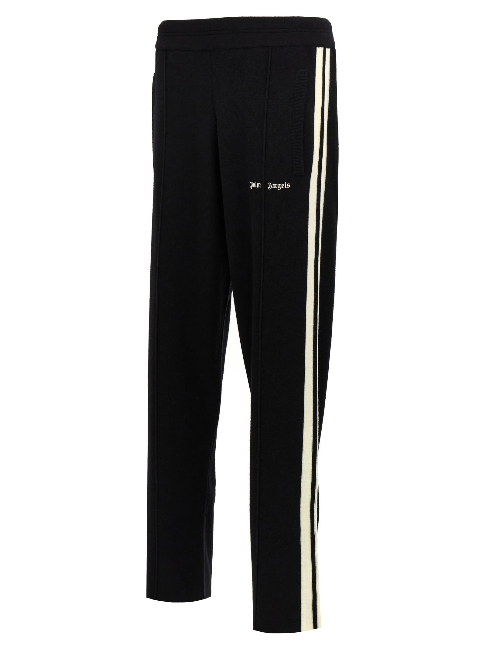 Shop Palm Angels Black Wool And Cashmere Track Trousers In Black Off White