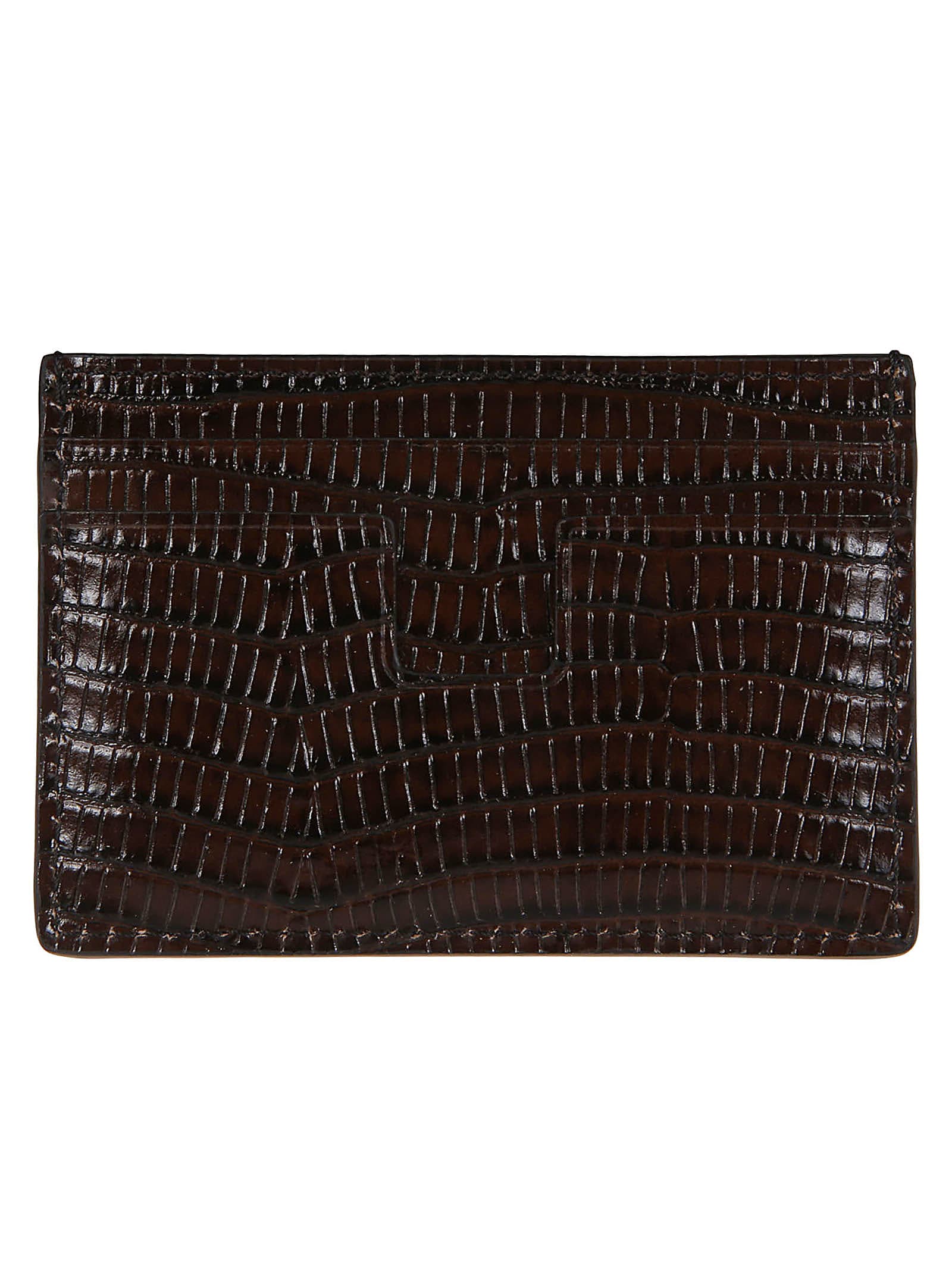 Shop Tom Ford Printed Alligator Classic Credit Card Holder In Chocolate Brown