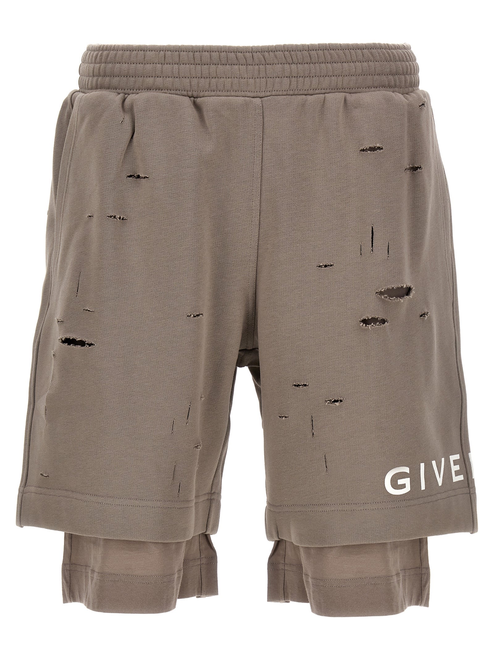 Shop Givenchy Destroyed Effect Bermuda Shorts In Beige