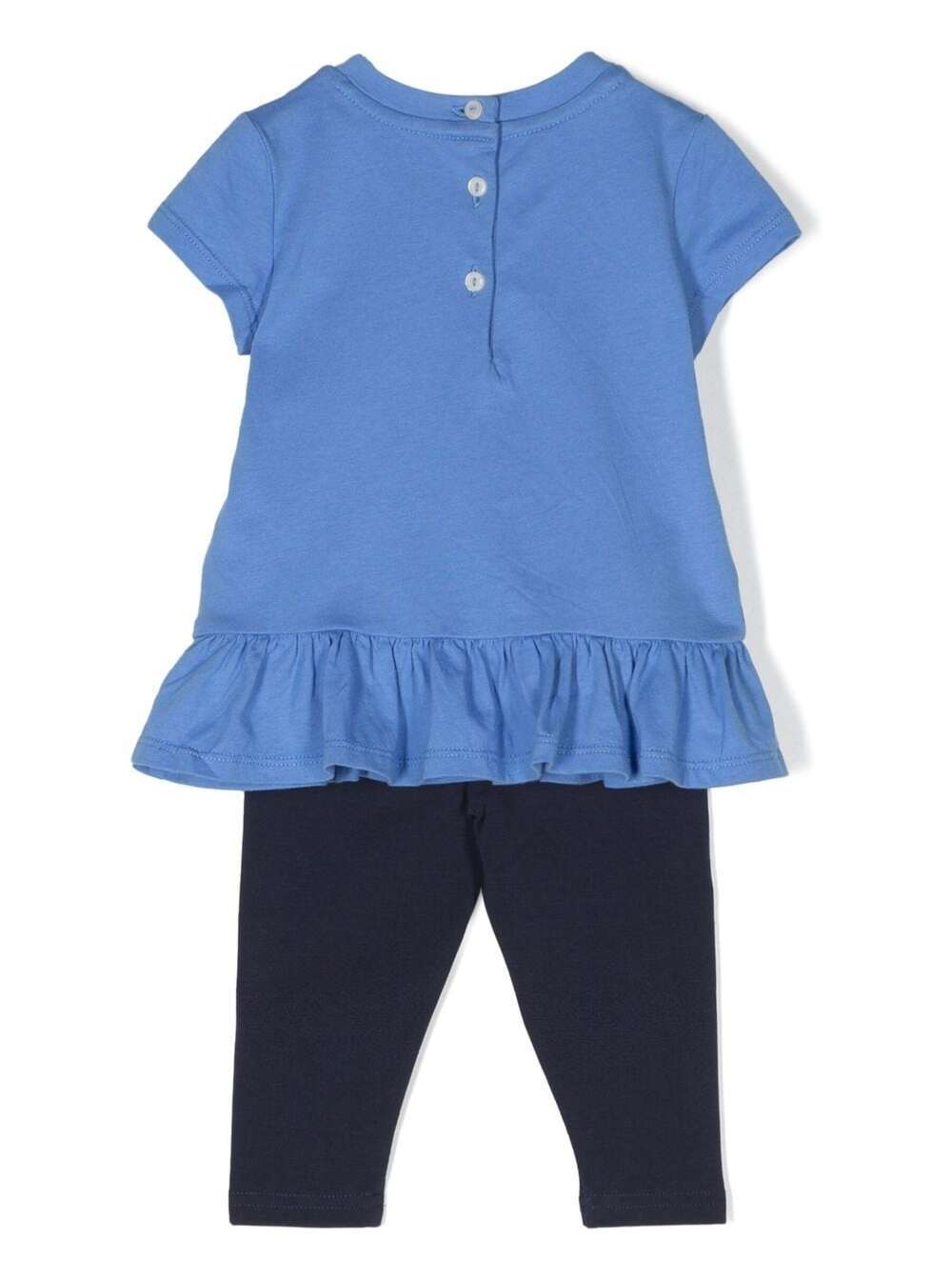Shop Polo Ralph Lauren Blue And Black Set With Top And Leggings With Teddy Bear Print In Cotton Baby