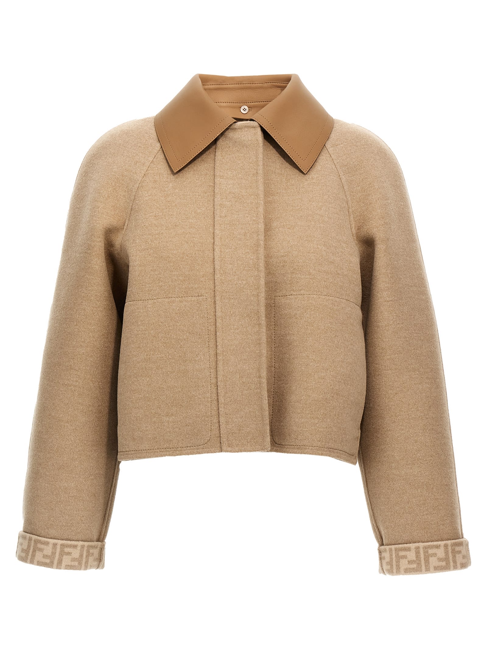 Shop Fendi Ff Reversible Cropped Jacket In Beige