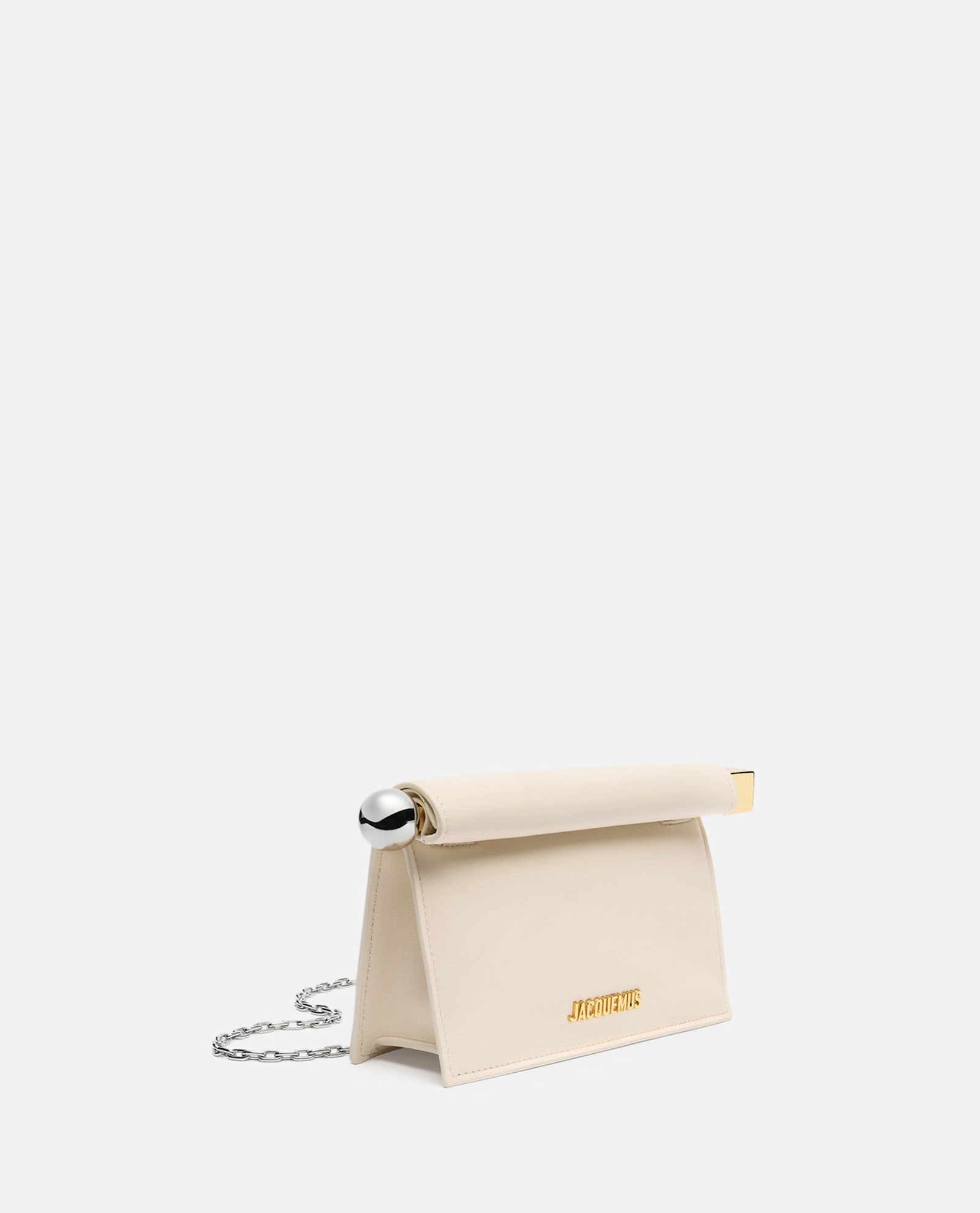 Shop Jacquemus La Petite Pochette Rond Carre Leather Handbag In White