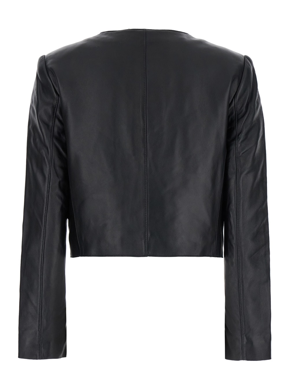 Shop Michael Michael Kors Cllrless Leather Jkt In Black