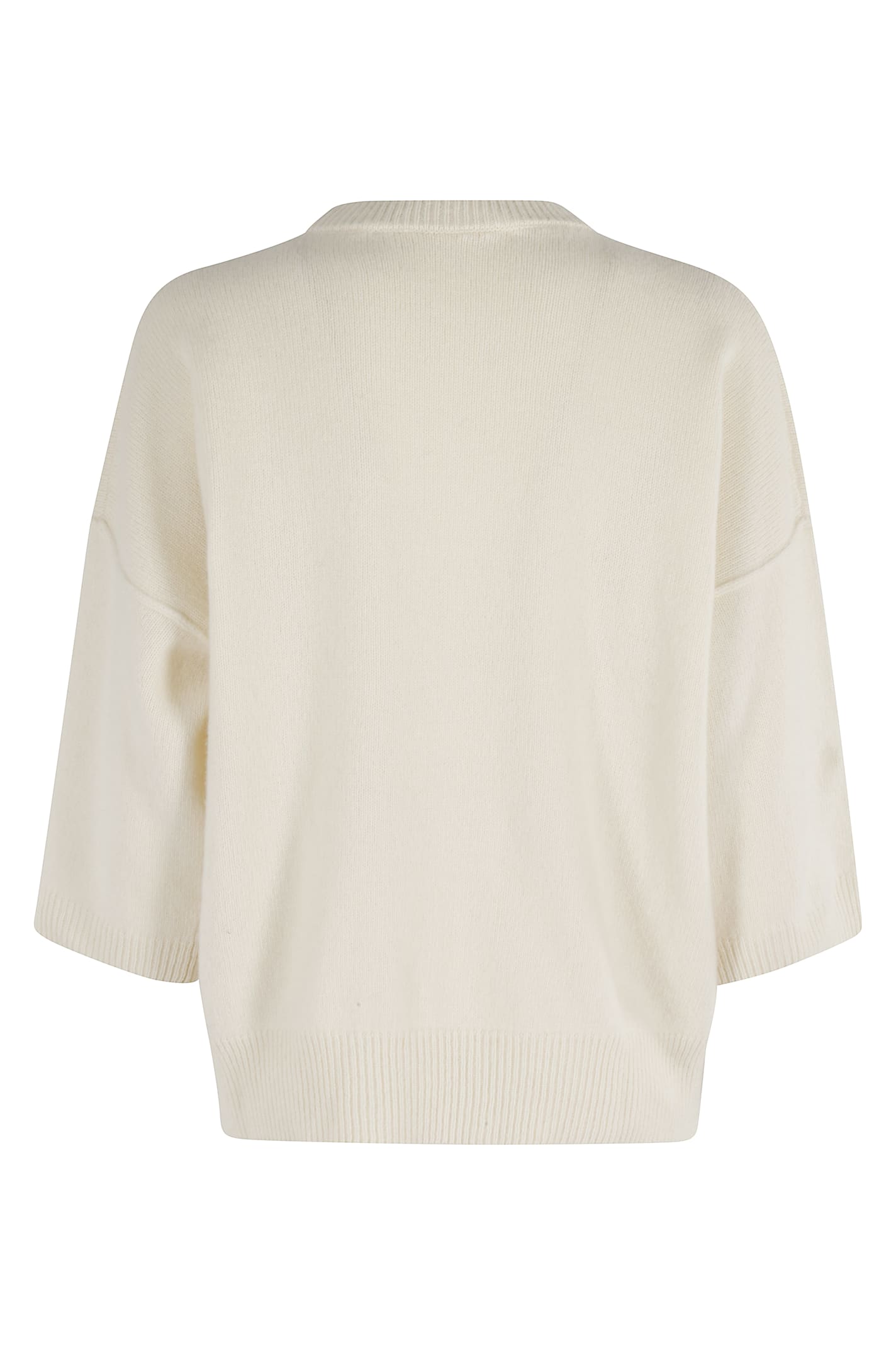 Federica Tosi White Sweater With Dropped Shoulder And Three-quarter Sleeve In Wool And Cashmere Blend Woman In Neutral