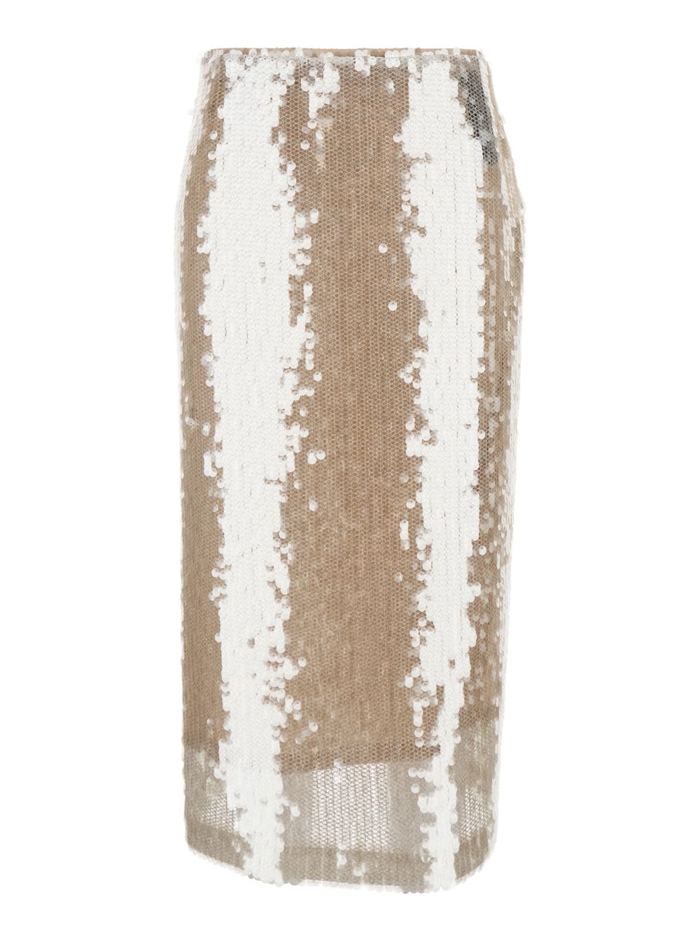 Metallic Colored Skirt With Mesh Design And All-over Sequins In Tech Fabric Woman