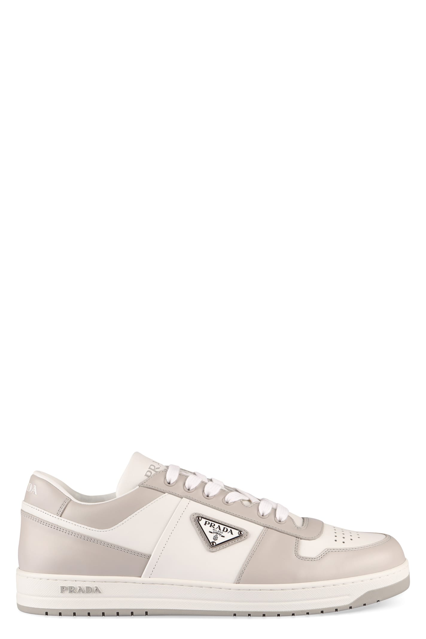 Prada Downtown Leather Low-top Sneakers In Neutral