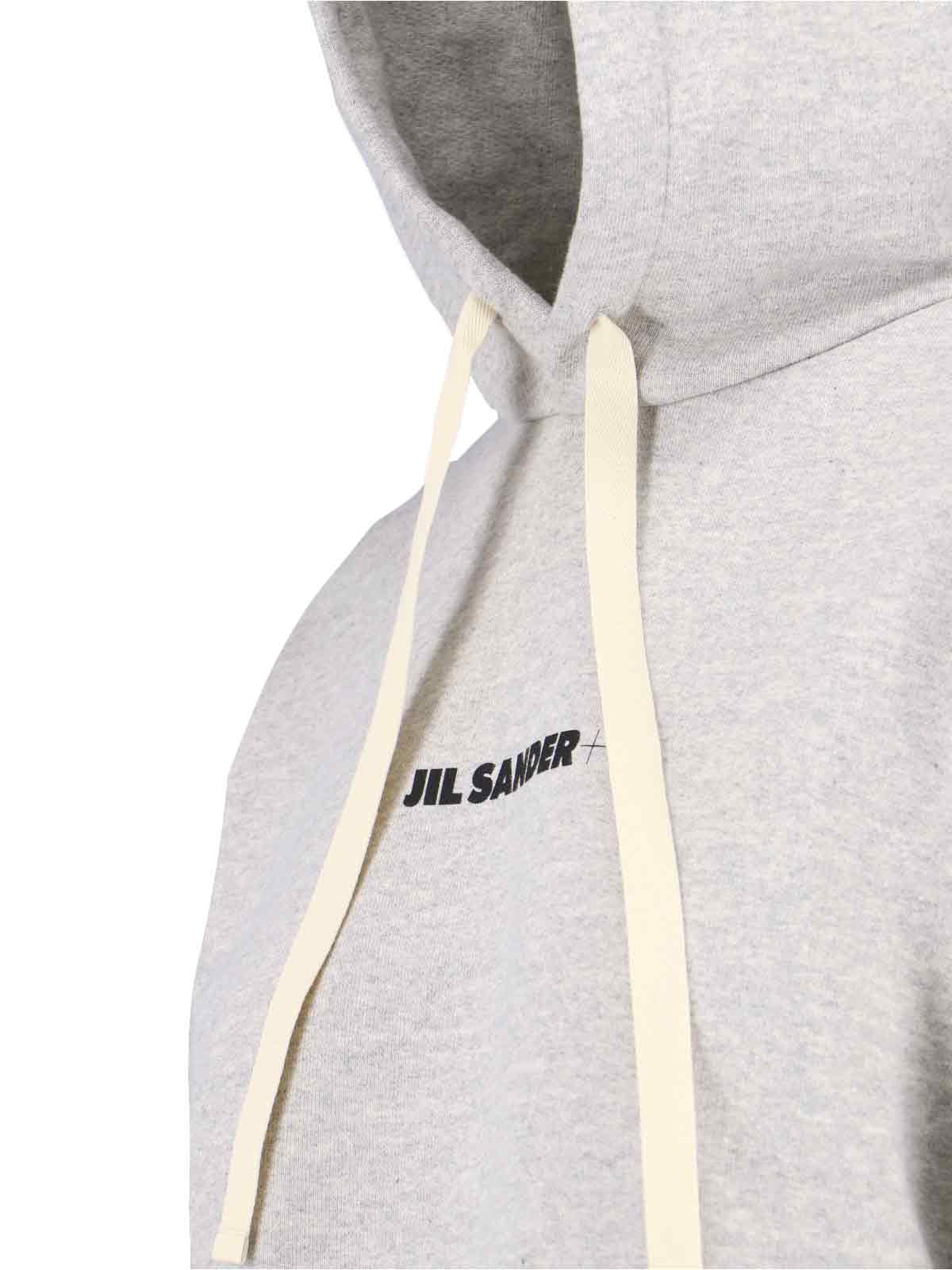 Jil Sander Hooded Knit Sweatshirt With Ribbed Cuffs And Hem In Gray