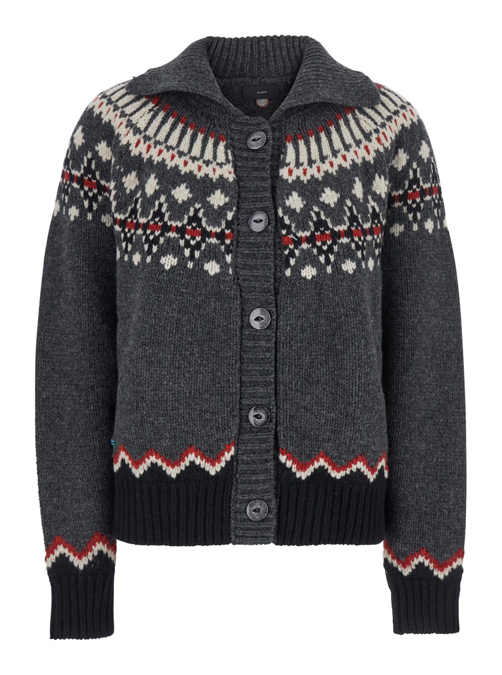 Alanui Sweet Winter Multicolor Cardigan With Spread Collar And Geometric Motif In Wool Woman In Multi