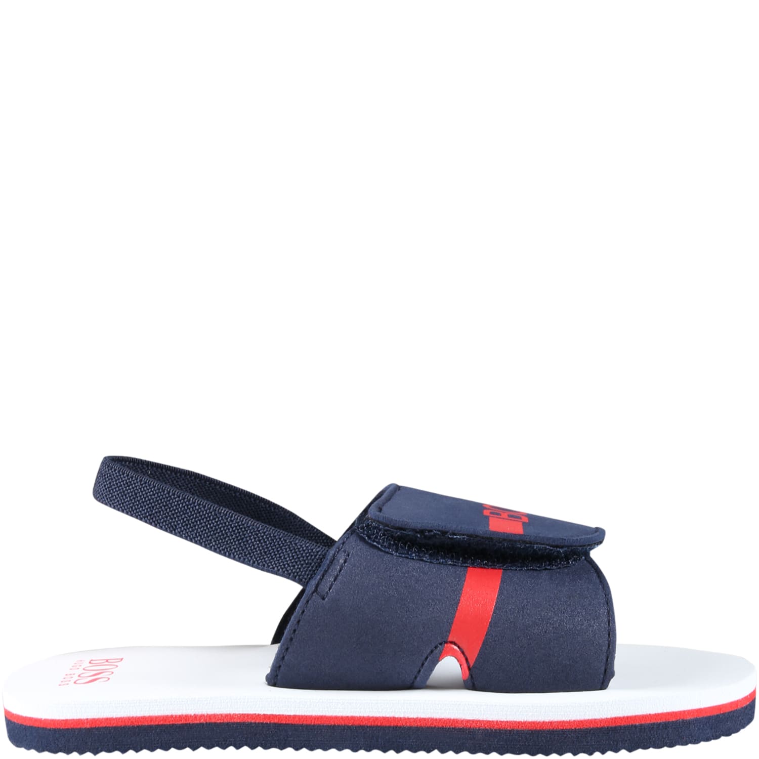 Hugo Boss Kids' Blue Sandals For Boy With Red Logo